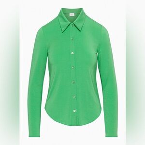 Aritzia Wilfred Pose Hip Longsleeve - Gloss Green Mesh Button Up Top